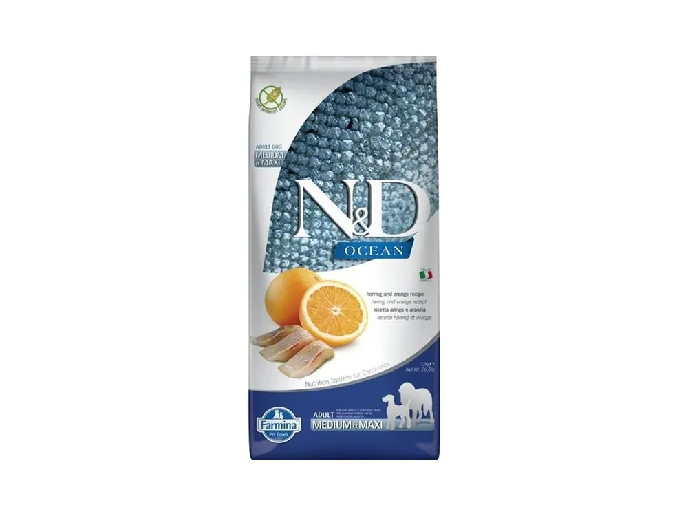 Bezpečná Platba N&D OCEAN Dog GF Herring & Orange Adult Medium & Maxi 12 kg