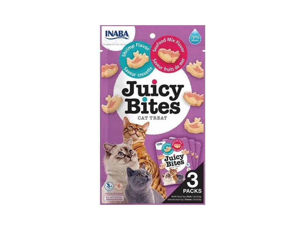 Oblíbený Inaba Juicy Bites cat snack krevety a mořské plody