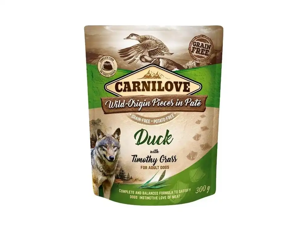 Časově Omezené Carnilove Dog kaps. Paté Duck with Timothy Grass 300 g