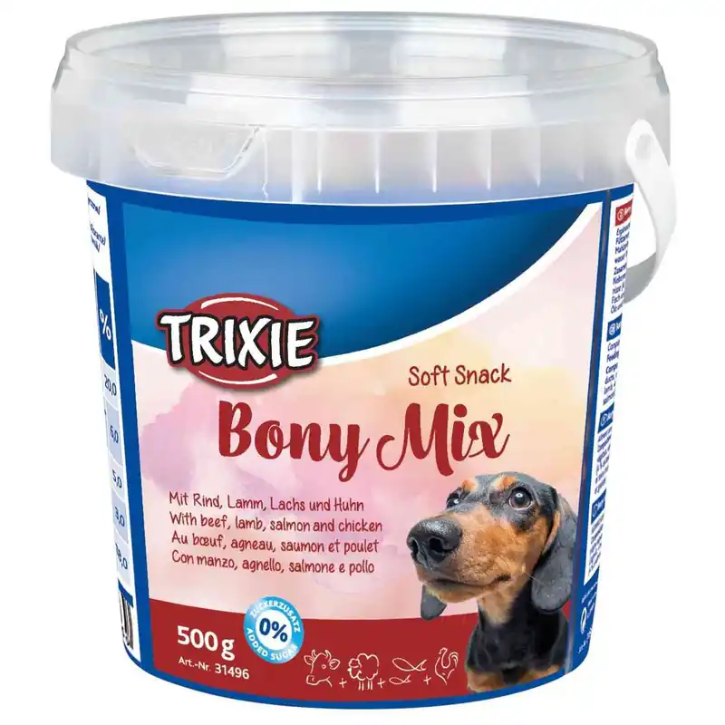 TRIXIE Soft Snack Bony MIX - hovězí, jehněčí, losos, kuře 500 g Výhodná Nabídka