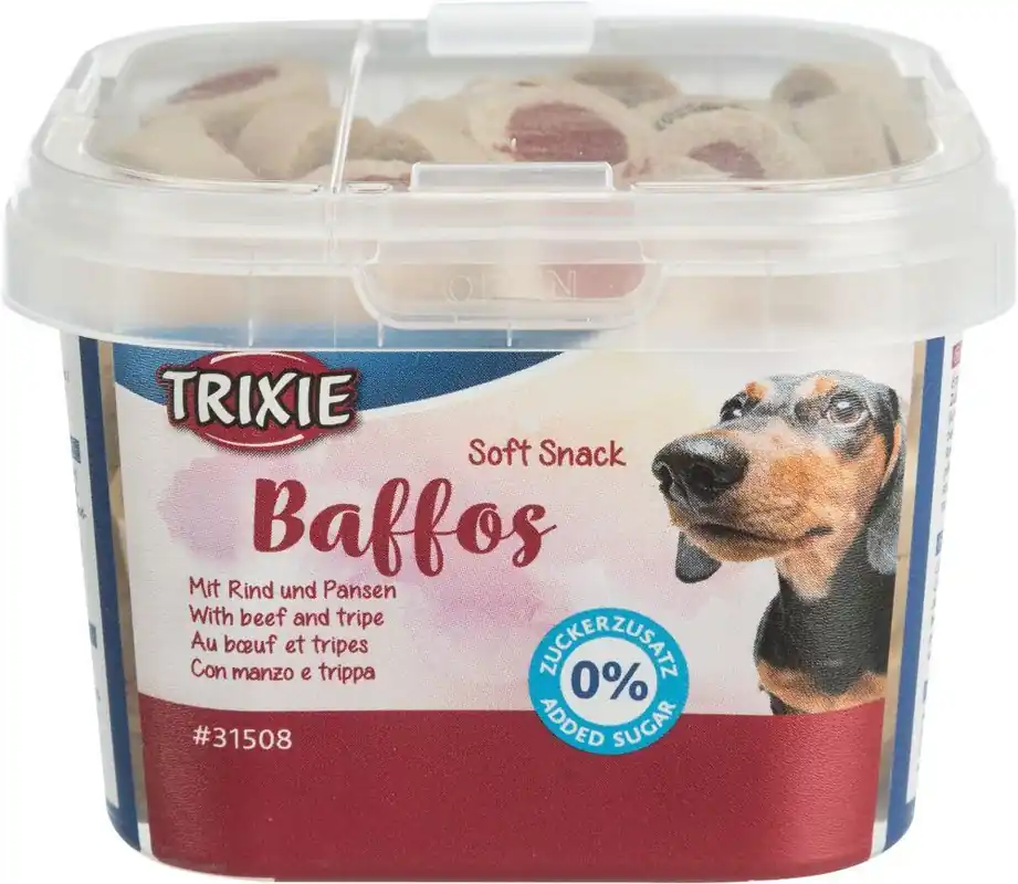 TRIXIE Soft Snack BAFFOS mini kolečka hovězí, dršťky, plastový kelímek 140 g Časově Omezené