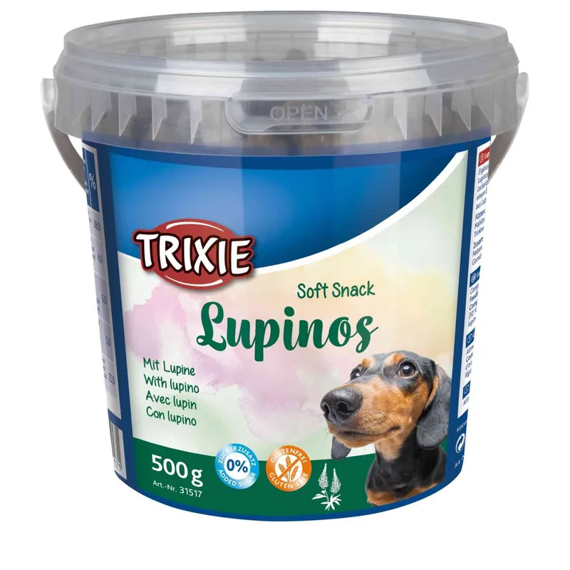 Dokud Zásoby Vydrží TRIXIE Soft Snack LUPINOS - bezlepkový snack, kyblík 500 g
