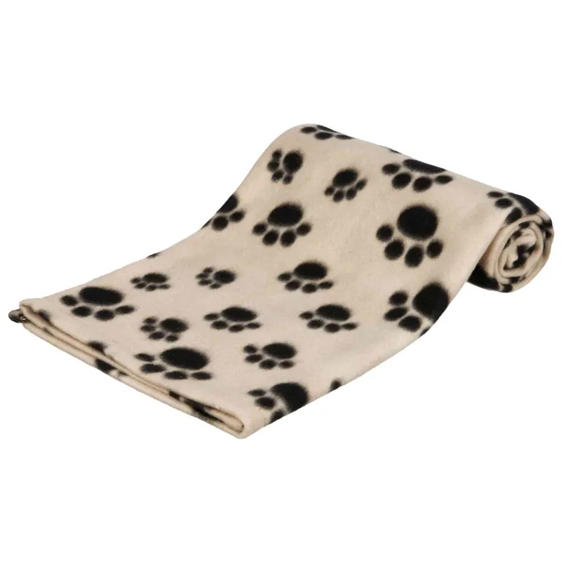 TRIXIE Flísová deka BEANY 100x70cm - béžová s černými tlapkami Horká Nabídka