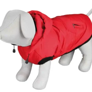 Vysoce Kvalitní TRIXIE Červená vesta PALERMO s odepínací kapucí S 33cm, hruď 38-42cm, krk 28cm