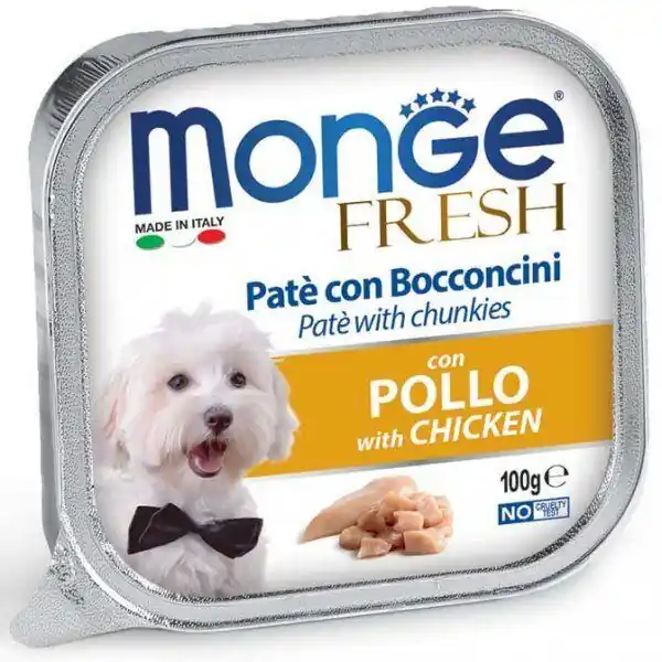 Dokud Zásoby Vydrží MONGE FRESH - paštika a kousky s kuřecím 100 g pro psy