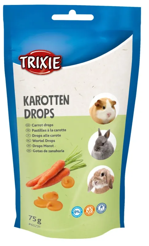 TRIXIE CARROT DROPS - mrkvové dropsy, pamlsek pro hlodavce,75 g Autentický