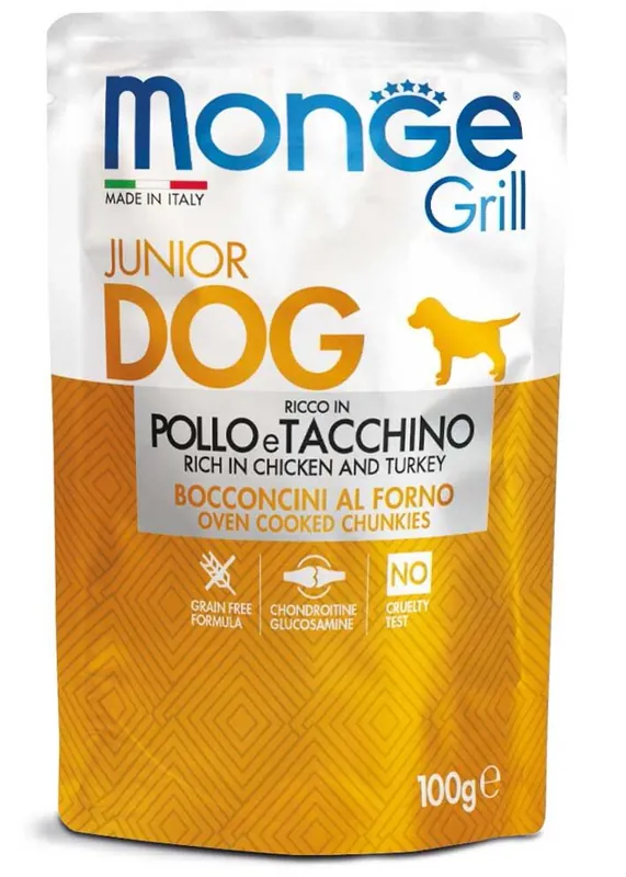 MONGE GRILL JUNIOR kapsička kuřecí s krůtou pro štěňata 100 g Akční Cena
