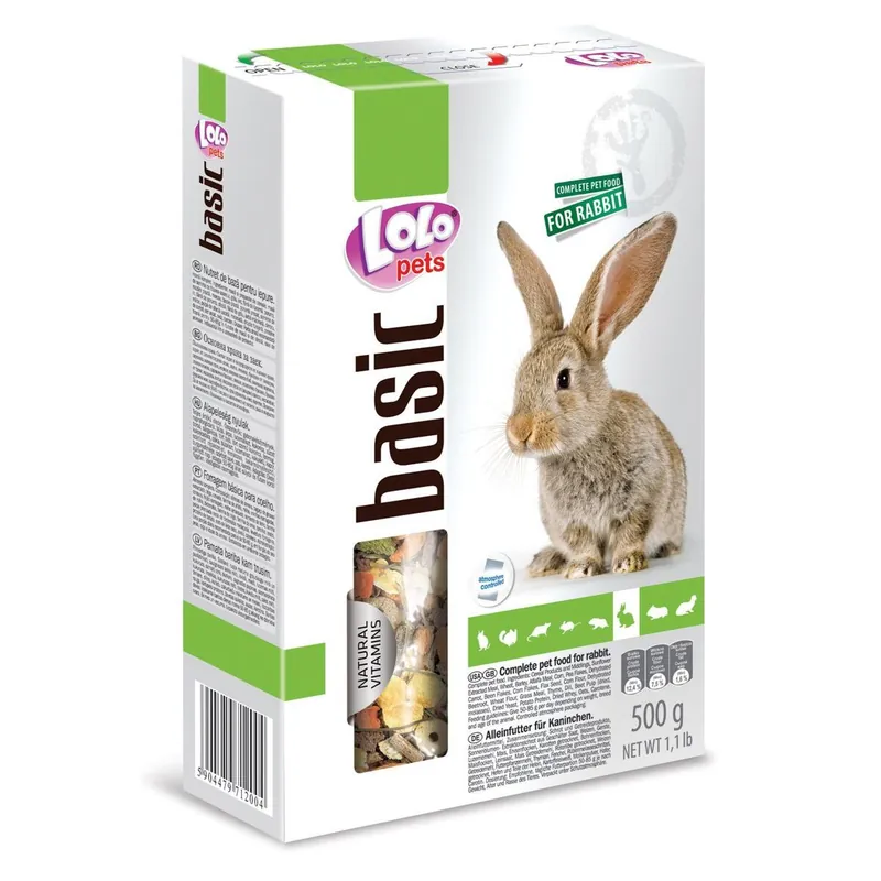 Značkový LOLO BASIC kompletní krmivo pro králíky 500 g krabička