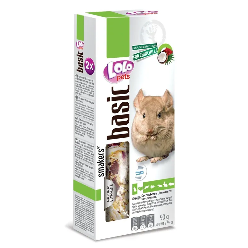Nejlepší Cena LOLO SMAKERS 2 klasy kokos a lístky růže pro činčily 90 g