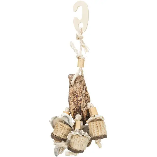 Must-Have Závěsná přírodní hračka pro papoušky, mahagon/mušle, 26 cm