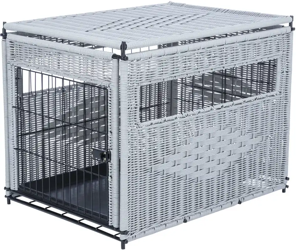 Levný TRIXIE Interiérový kennel, M 58 x 60 x 77 cm, polyratan, světlešedá