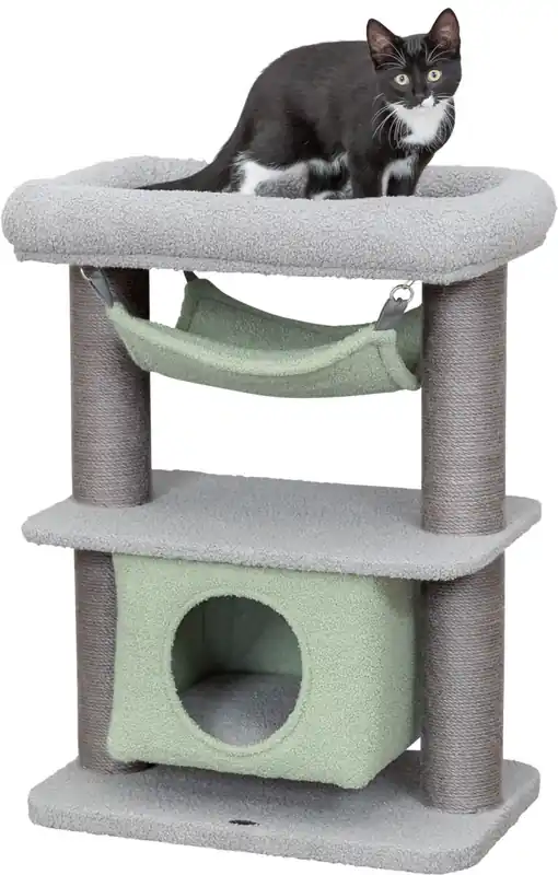 Jen Po Omezenou Doba TRIXIE JUNIOR škrábadlo LUNITO, 2 patra, jeskyně, hammock, 71 cm, šedá/mátová