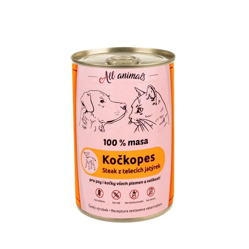 ALL ANIMALS konzerva KOČKOPES telecí jatýrka, 400 g Originální