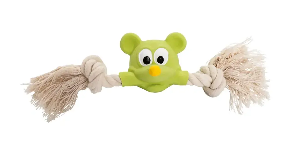Must-Have Hlava myšky MINI s bavlněnou činkou, se zvukem, 5x18 cm, zelená/přírodní, HipHop