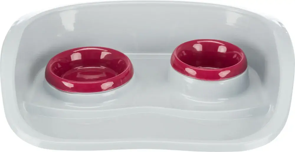 TRIXIE Plastový bar se 2 miskami (0,25 l/ 9cm a 0,3 l/11cm), 46x11x30 cm, šedá/různé Výhodná Nabídka