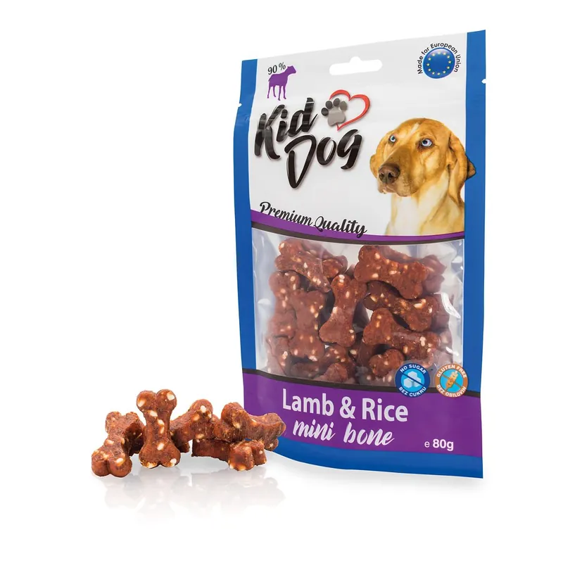 KIDDOG jehněčí maso s rýží MINI kostičky 80 g Rychlé Dodání