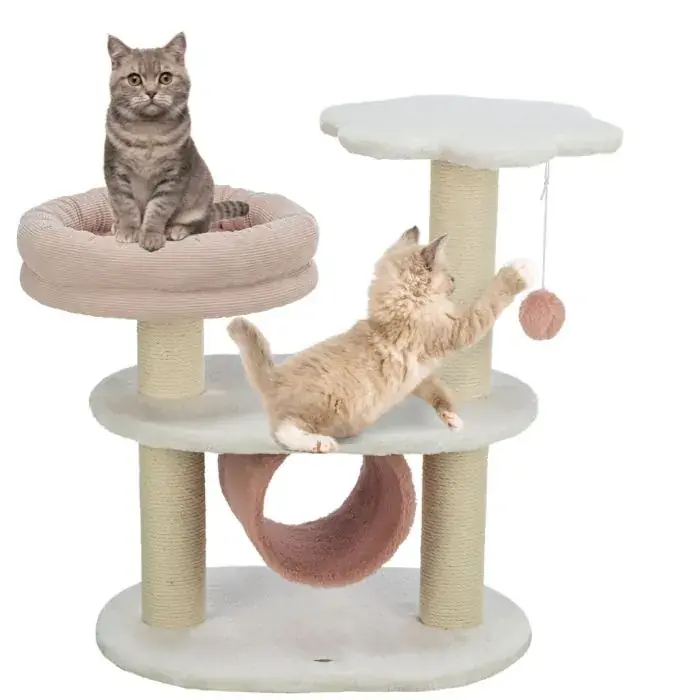 TRIXIE Škrabadlo ISABELLA, 70 cm, oválná základna, 2 patra, tunel, lůžko, bílá/antická růžová Expresní Doručení