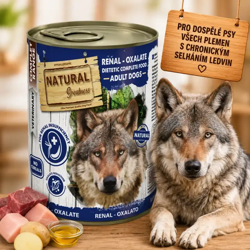 Top Prodej Natural Greatness RENAL OXALATE, veterinární dieta, konzerva pro psy 400g