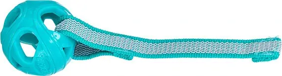 TRIXIE Honeycomb Ball, prodyšný míček s páskem, ø 6 cm/ 23 cm, TPR, tyrkysová Akční Cena