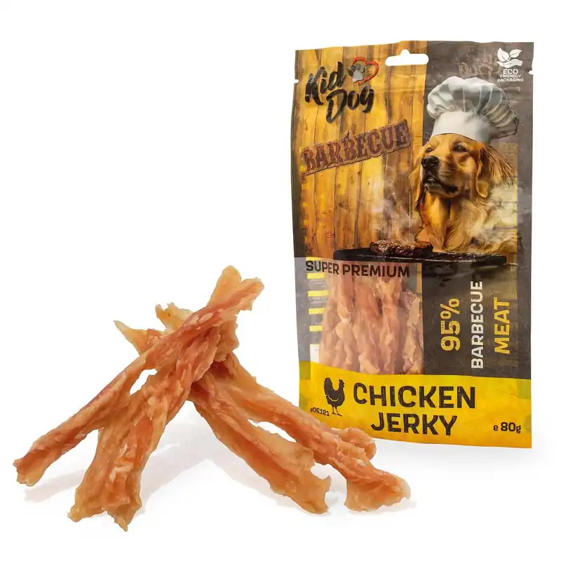 Zlevněný KIDDOG SUPER PREMIUM kuřecí prsa Barbecue, kroucené proužky 80 g