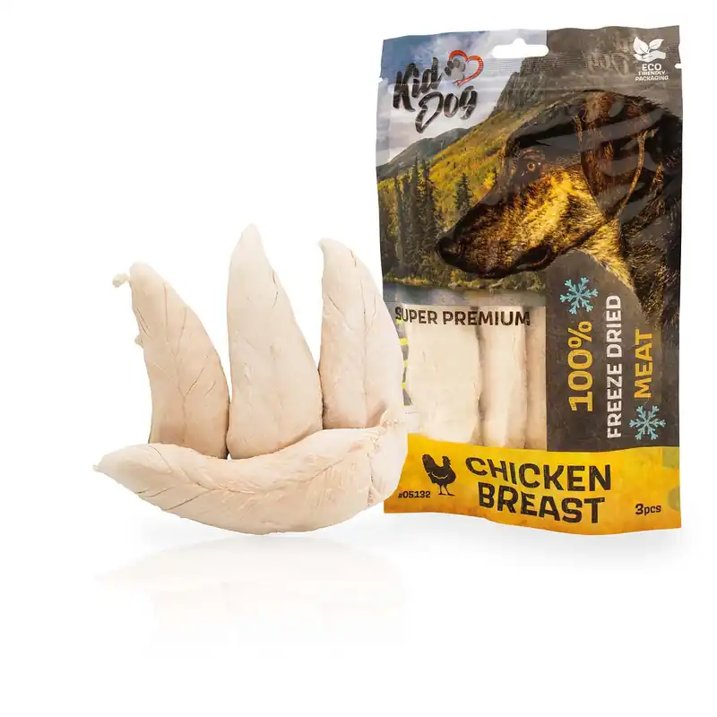 Nejprodávanější KIDDOG SUPER PREMIUM 100% kuřecí celá prsa sušená mrazem 50 g (3-4 ks)