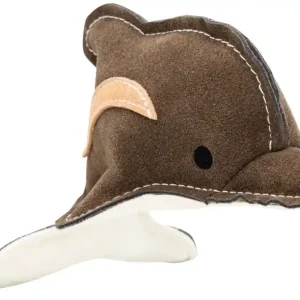 Delfín, 22 cm, kožená robustní hračka, HIPHOP DOG, hnědošedá/bílá Nová Kolekce