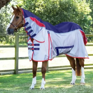 Hit Sezóny Síťová/ nepromokavá deka proti hmyzu s krčním dílem Premier Equine Buster Stay-Dry - Barva NavyVelikost 6,3" (145cm)