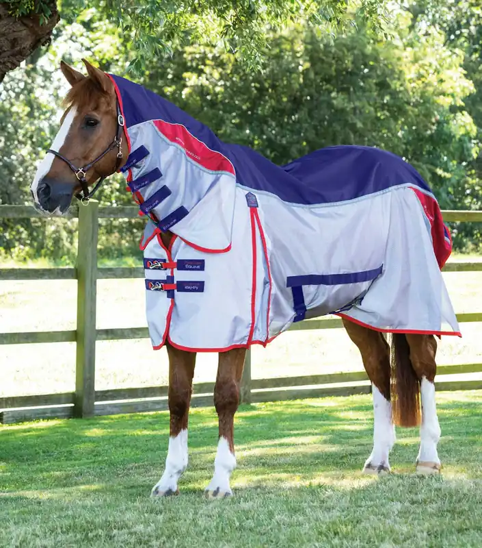 Síťová/ nepromokavá deka proti hmyzu s krčním dílem Premier Equine Buster Stay-Dry - Barva NavyVelikost 6,6" (150cm) Hit Sezóny