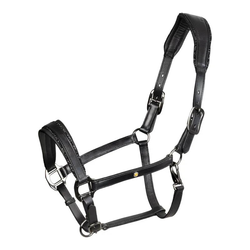 Kožená ohlávka s třpytivým lemováním EQUESTRO - Velikost COB Cenová Bomba