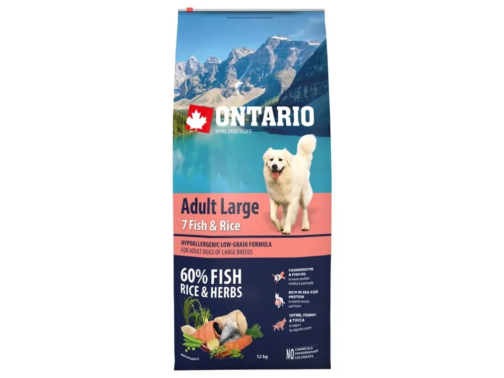 Cenově Výhodný Ontario Adult Large Fish & Rice 12kg