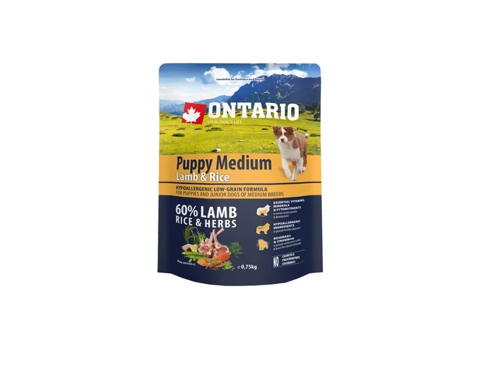 Ontario Puppy Medium Lamb & Rice 750 g Akční Cena